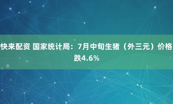 快来配资 国家统计局：7月中旬生猪（外三元）价格跌4.6%