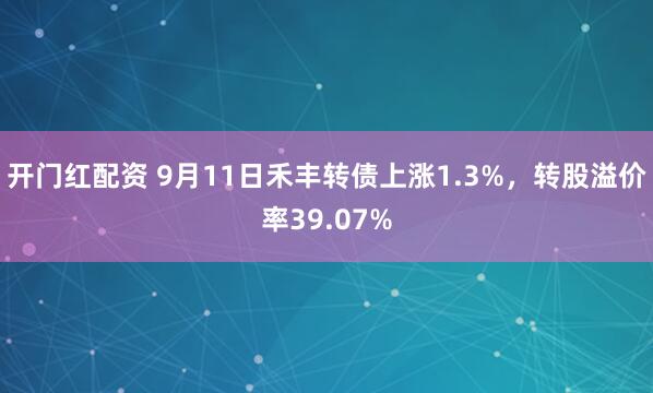 开门红配资 9月11日禾丰转债上涨1.3%，转股溢价率39.07%